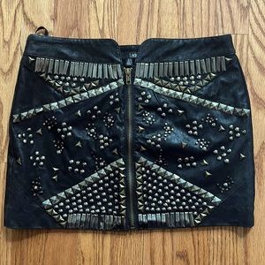 Ladakh Studded Zip-front Leather Skirt